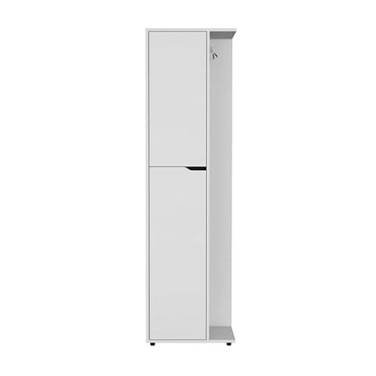 Austin Freestanding Broom Closet in White Finish Heavy Duty Storage for Household Tools and Accessories Easy to Clean Surface
