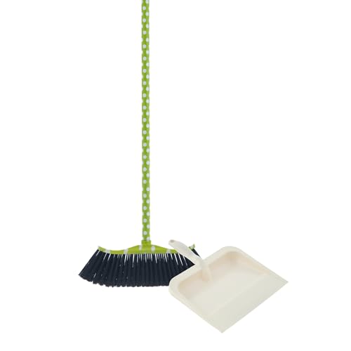 Superio Polka Dot Broom and Dustpan Set, Indoor & Outdoor Cleaning Set with Durable White Plastic Dustpan, Lightweight Household Floor Cleaning Set for Home, Kitchen, Office & Garage, Green/White - color: Polka Dot Design, size: Sweep Set