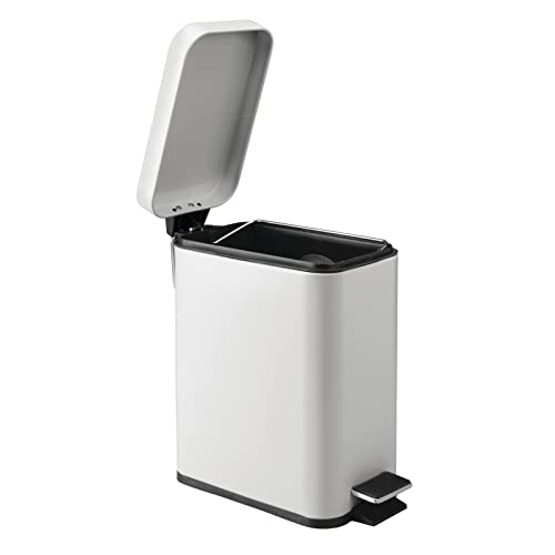 mDesign Pedal Bin — Waste Bin with Pedal, Lid and Plastic Bucket Insert Perfect for Bathroom, Kitchen, and Office — Metal Household Rubbish Bin with Ergonomic Design — Light Grey - color: Light Grey, size: 1.3 Gallon