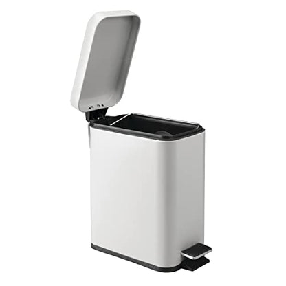 mDesign Pedal Bin — Waste Bin with Pedal, Lid and Plastic Bucket Insert Perfect for Bathroom, Kitchen, and Office — Metal Household Rubbish Bin with Ergonomic Design — Light Grey - color: Light Grey, size: 1.3 Gallon