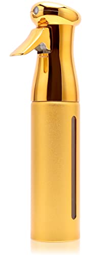 Salon Style Hair Spray Misting Bottle, Fine Mist Continuous Spray Bottle，10 Oz Shiny Aerosol Free Water Mister for hairstyling,Cleaning Solutions Dispensing (Gold)