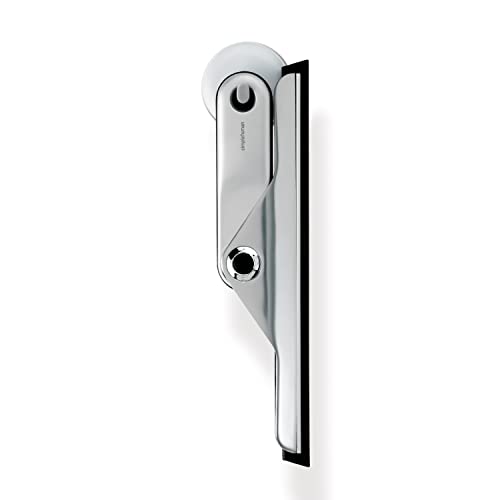 simplehuman Foldaway Shower Squeegee, Glass Squeegee for Bathroom Mirrors & Shower Doors, Weighted Handle for Streak-Free Clean, Suction Cup Hanger, Die-Cast Zinc & Anodized Aluminum