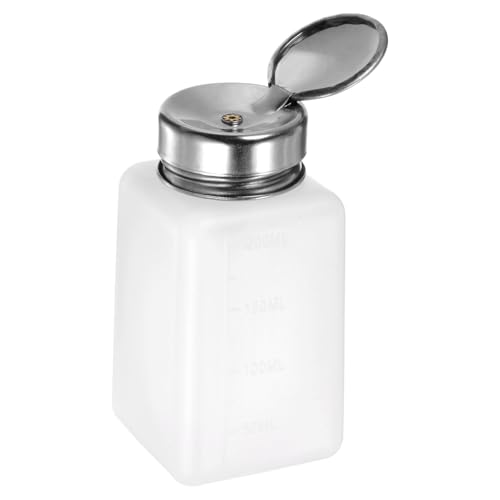 HARFINGTON Solvent Alcohol Dispensers 200ml(6.8oz) Push Down Liquid Dispenser Pump Bottle with Sealing Stainless Steel Lid for Acetone Cleanser Polish Remover, White - color: White, size: 6.8 Ounces
