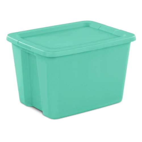 18 Gallon Storage Tote, Teal Heavy Duty Plastic Bin with Snap-On Lid, Stackable Container for Garage, Attic, Closet