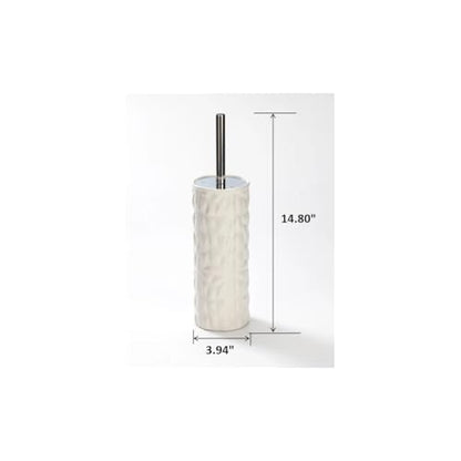 J&V TEXTILES Ceramic Toilet Brush, Toilet Bowl Brush with Extra Long Handle Durable Bristles Toilet Scrubber and Covered Holder for Toilet Brush Set for Bathroom Cleaning (Chrome/White) - color: Chrome/White