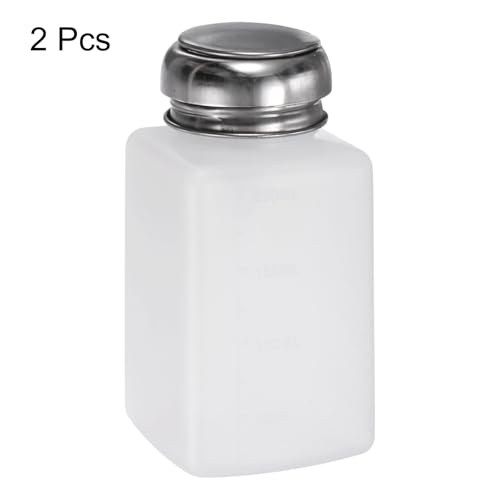 HARFINGTON 2pcs Solvent Alcohol Dispenser 200ml(6.7oz) Push Down Liquid Dispenser Pump Bottle with Sealing Stainless Steel Lid for Acetone Cleanser Polish Remover, White - color: White, size: 200ml 6.7oz