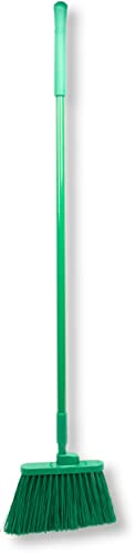 SPARTA 41083EC09 Plastic Color Coded Broom, Unflagged Bristles, Long Broom With Angled Head For Small Debris Cleaning, 56 Inches, Green - color: Green