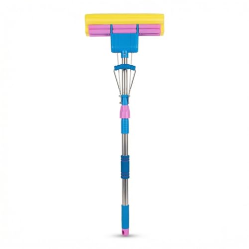 Sponge Mop with Extendable Stainless Steel Handle - Absorbent for Bathroom, Kitchen, Glass, Living Room Hardwood, Tile, Laminate Floors - Easy Lever Squeeze for Dry & Wet Floors