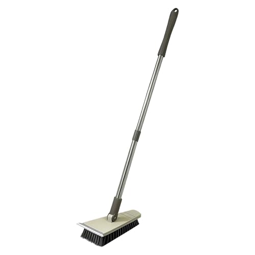 Tub Tile Scrubber Brush 2 in 1 Cleaning Brush 33.46 Inch, Adjustable Telescopic Pole Stiff Bristles Scouring Pads for Cleaning Bathroom Kitchen Toilet Wall Tub Tile Sink Non Scratch (Khaki) - color: Khaki