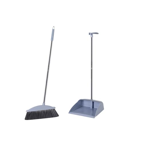 Broom with Dustpan Combo Set, 45° Angled Broom with Long Handle, Dust Pan Brooms for Sweeping Indoor, Cleaning Supplies for Home Office Kitchen Lobby Floor Indoor&Outdoor, 32.3in, Gray