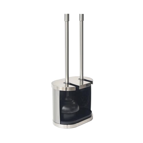 Brushed Nickel Metal Toilet Brush & Plunger Set, Durable Bathroom Cleaning Accessory