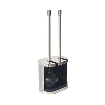 Brushed Nickel Metal Toilet Brush & Plunger Set, Durable Bathroom Cleaning Accessory