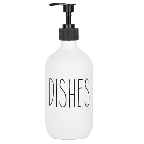 Dish Soap Dispenser 500ml Large Plastic Soap Dispenser Refillable Pump Liquid Sanitizer Bottle for Kitchen Bathroom Cute Farmhouse Style Home Decor (White Dishes) - color: White Dishes