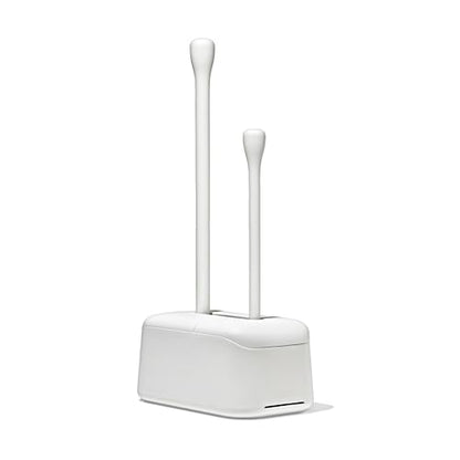 OXO Good Grips Toilet Brush & Plunger Set | Two Bathroom Essentials in one Space-Saving Canister | Toilet Bowl Cleaner and Plunger with Holder, Perfect for Small bathrooms