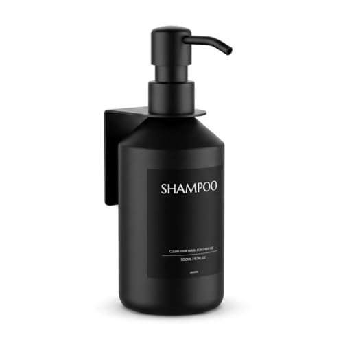 Shampoo and Conditioner Dispenser Set of 1, Wall Mount No Drill Shower Soap Bottles with Labels, Refillable Body Wash Dispensers for Bathroom Decor (Black) - color: Black