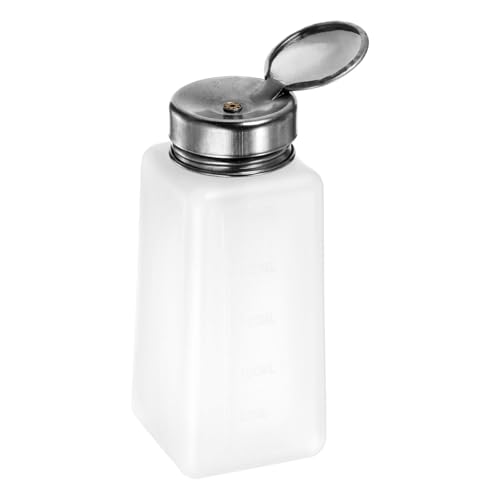 HARFINGTON Solvent Alcohol Dispensers 250ml(8.5oz) Push Down Liquid Dispenser Pump Bottle with Sealing Stainless Steel Lid for Acetone Cleanser Polish Remover, White - color: White, size: 8.5 Ounces