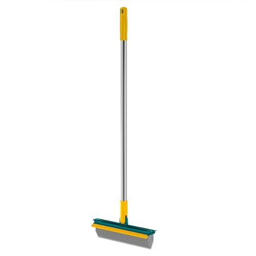 2 in 1 Cleaning Scrub Brush Floor Scrub Brush with Long Handle Scrub with Squeegee 120°Rotating Cleaning Floor Scrub Brush Stiff Bristle Brush for Tile, Kitchen, Shower Floor