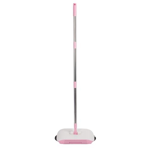 Carpet Sweeper Manual Push Handheld, Push Sweeper 2 in 1 Hand Floor Hand with 180 Degree Rotating Hard Floor Mopping Cleaner for Wooden Marble (Pink)