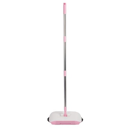 Carpet Sweeper Manual Push Handheld, Push Sweeper 2 in 1 Hand Floor Hand with 180 Degree Rotating Hard Floor Mopping Cleaner for Wooden Marble (Pink)