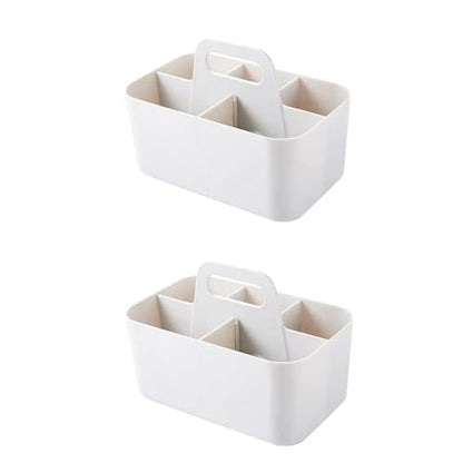 Feadily (2 Pack Plastic Shower Caddy Portable, Portable Basket with Handle Storage Organizer, Stackable 5 Compartments, 9.76" x 6" x 6.7", White