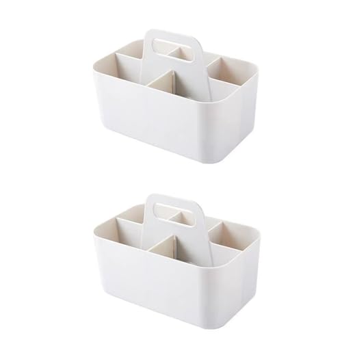 Feadily (2 Pack Plastic Shower Caddy Portable, Portable Basket with Handle Storage Organizer, Stackable 5 Compartments, 9.76" x 6" x 6.7", White