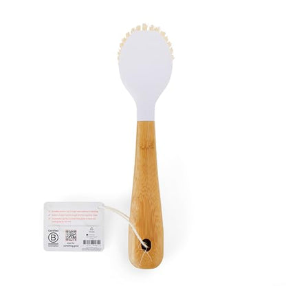 Full Circle Daily Dish Brush-Bamboo Handle Dish Brush–Sustainable Kitchen Cleaning with Tough Bristles-Natural Dish Scrubber,Nonstick & Cast Iron Cleaner-Long Handle Brush for Dishes,Pots,and Pans - color: White