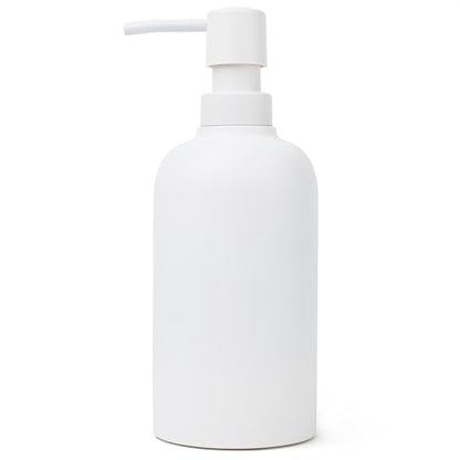 Matte White Round Soap Dispenser for Kitchen & Bathroom – 15 oz Refillable Resin Pump Bottle for Dish Soap, Hand Soap, Shampoo, Conditioner – Modern Countertop Dispenser with Non-Slip Protective Pads - color: White, style: Round Soap Dispenser