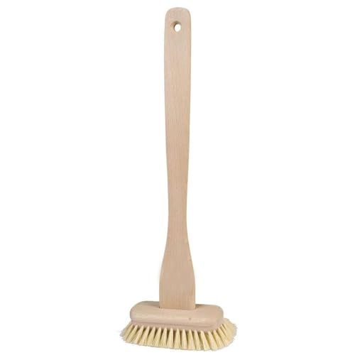 Redecker Tampico Fiber Bathtub Brush with Extra-Long Untreated Beechwood Handle, 14-3/4 inches, Angled Design, Natural Bristles, Hanging Loop for Storage, Made in Germany - size: 14-3/4-Inches