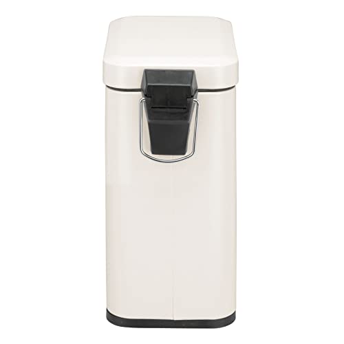 mDesign Small Modern 1.3 Gallon Rectangle Metal Lidded Step Trash Can, Compact Garbage Bin with Removable Liner Bucket and Handle for Bathroom, Kitchen, Craft Room, Office, Garage - Cream/Beige - color: Cream, size: 1.3 Gallon