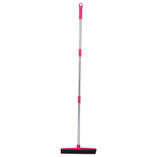 Rubber Broom for Pet Hair Removal, Multifunction Telescopic Floor Carpet Broom Pet Hair Dust Removal Cleaner Sweeper Cleaning Tools for Floor Dusting (Pink) - color: Pink
