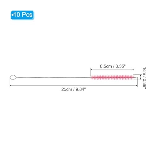 PATIKIL 10"x3/8" Long Straw Brush, 10 Pcs Drinking Straw Cleaning Brush Nylon Pipe Tube Cleaner Brush for Cleaning Straws Pot Spout, Pink - color: Pink, size: 10"x3/8"