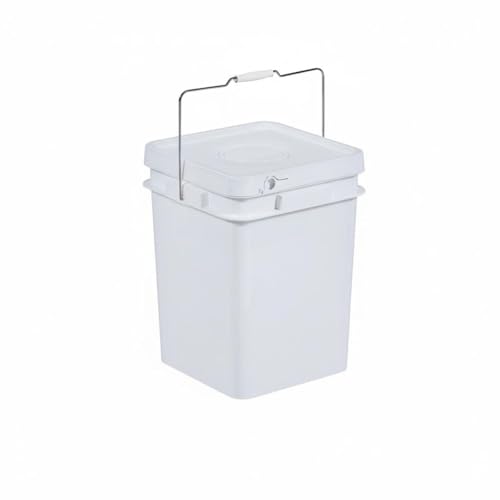 Qianly Square Bucket with Lid Versatile Use Square Bucket with Lid Fall Resistant Stackable Bin for Warehouse, Kitchen, Garage, White, 20L Iron Handle - color: White, size: 20L Iron Handle