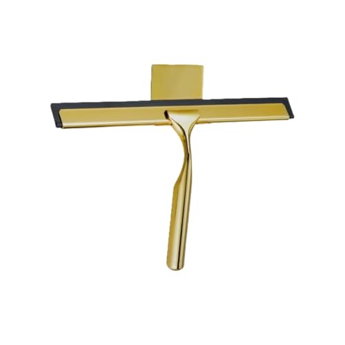 J&V TEXTILES All-Purpose Stainless Steel Shower Squeegee for Glass Doors with Adhesive Hooks, Squeegee for Shower Glass, Bathroom Household Cleaner Tool, 10 Inch (Gold) - color: Gold