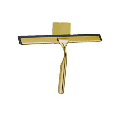 J&V TEXTILES All-Purpose Stainless Steel Shower Squeegee for Glass Doors with Adhesive Hooks, Squeegee for Shower Glass, Bathroom Household Cleaner Tool, 10 Inch (Gold) - color: Gold