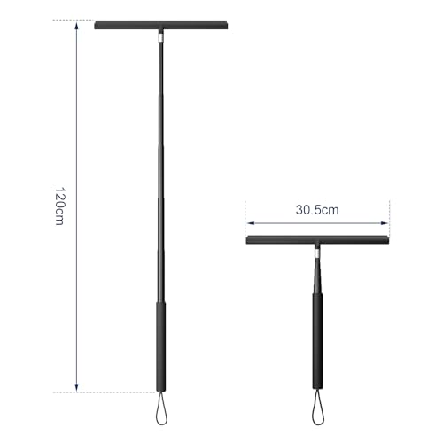 Upgrade Detachable and Retractable Handle,Shower Squeegee for Glass Doors and Tile Door Cleaner Bathroom Squeeze Walls squeegees with 2 Adhesive Hooks (Black) - color: Black