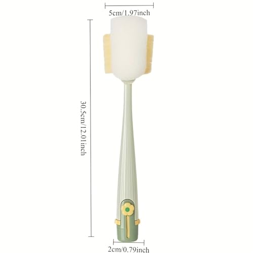 5-in-1 Long Handle Bottle Cleaning Brush Set – Multi-Surface Scrubbing Kit with Sponge & Bristle Heads, Detachable Deep Reach Cleaning Tools (Jasmine Green)