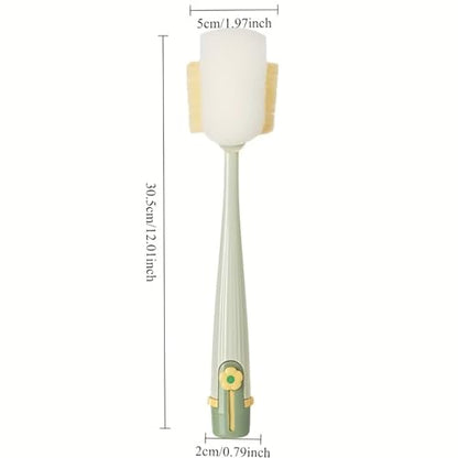 5-in-1 Long Handle Bottle Cleaning Brush Set – Multi-Surface Scrubbing Kit with Sponge & Bristle Heads, Detachable Deep Reach Cleaning Tools (Jasmine Green)