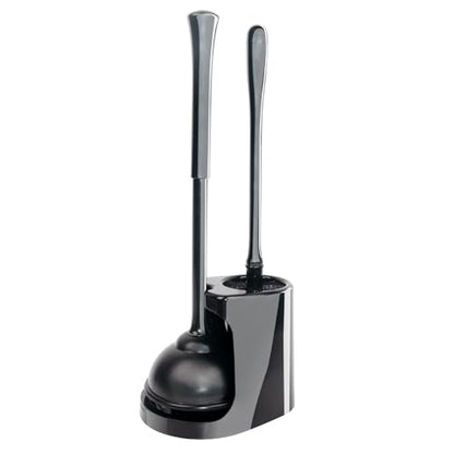 CELOX Black Toilet Plunger and Brush Set with Holder for Bathroom, 1 Set,Silver-Black - color: Silver-black