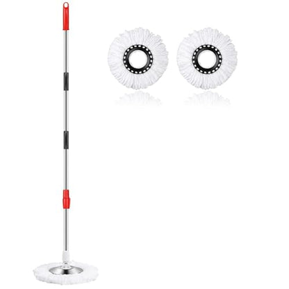 Spin Mop Replacement Handle,360°Spin Mop Pole Handle Replacement Rotating Telescopic Stick for Head Replace, 2 Microfiber Mop,37-to-61 inch Mop Stick Spinning Household Cleaning Accessories for Home
