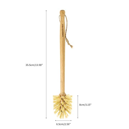 GREENTH PRO Nature Bamboo Bottle Brush with Sisal Bristle - Long Handle Hanging Design Cleaning Brush for Water Bottles Baby Bottles Sports Bottles Glasses Water Glasses Wine Glasses