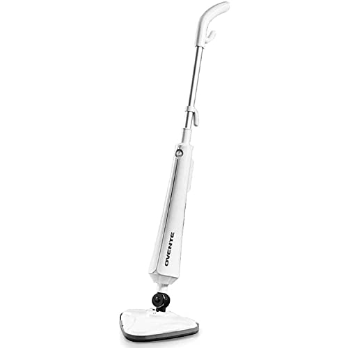 OVENTE Electric Steam Mop Cleaner, 1300W Floor Steamer with Swivel Head, Refillable Water Tank and Washable Microfiber Pad for Cleaning Carpet, Hardwood, Laminate Floor, Tiles and Grout, White ST405W - color: White