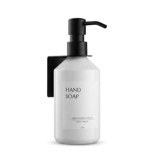 Shampoo and Conditioner Dispenser Set of 1, Wall Mount No Drill Shower Soap Bottles with Labels, Refillable Body Wash Dispensers for Bathroom Decor (White Bottles + Black Pumps) - color: White Bottles + Black Pumps