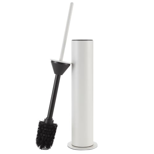 BGL Toilet Brush with Holder Set White Aluminium Standing for Bathroom Toilet Bowl Cleaner Brush and Holder Set, Round Design - color: White-standing