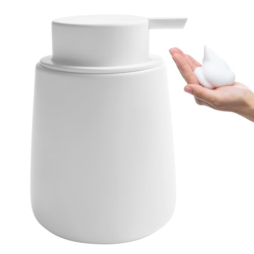Soap Foaming Dispenser Ceramic with Easy-to-Press Pump Hand Foam Dispenser for Shampoo Bathroom Kitchen 12 oz - color: Foam-white