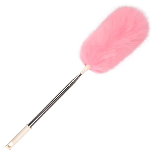 Extendable Lambswool Duster Stainless Steel Handle 133" Removable Feather Duster for Cleaning Ceiling Fans Interior Roof Furniture, Pink - color: Pink, size: 30-133 Inch