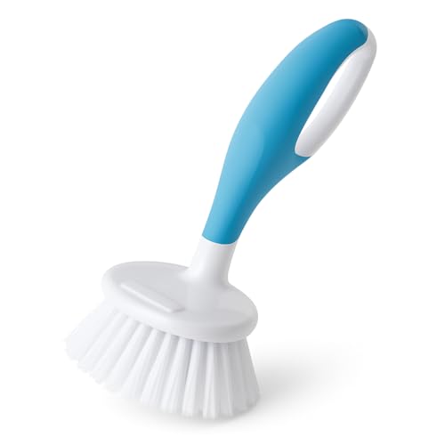 Non-Slip Grip Small Handy Scrubber, Blue – Compact Handheld Cleaning Brush for Sink, Counter, Tile and Tub, Durable Bristles for Everyday Household Scrubbing
