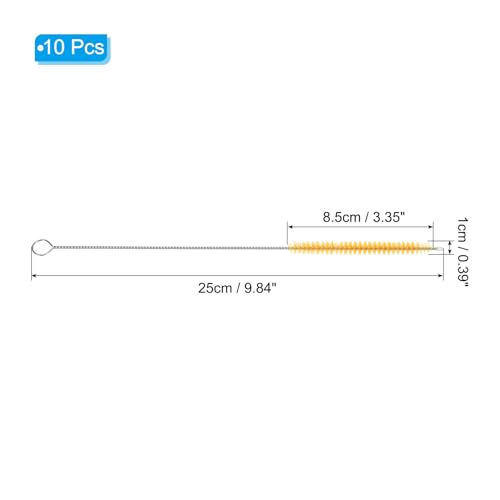 PATIKIL 10"x3/8" Long Straw Brush, 10 Pcs Drinking Straw Cleaning Brush Nylon Pipe Tube Cleaner Brush for Cleaning Straws Pot Spout, Yellow - color: Yellow, size: 10"x3/8"