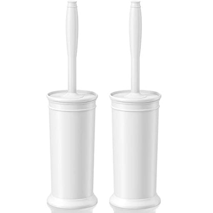 Toilet Brush and Holder 2 Pack, Toilet Bowl Brush with Extra Long Handle, Toilet Scrubber and Covered Holder, Toilet Brushes for Bathroom-Space Saving, Covered Brush, Durable, Deep Cleaning(White) - color: White