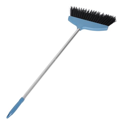 Amosfun Soft Bristle Broom with Long Metal Handle, Hair-Resistant Floor Sweeping Brush for Household Cleaning, Blue Lightweight Indoor and Outdoor Broom for Pet Hair and Dust Removal