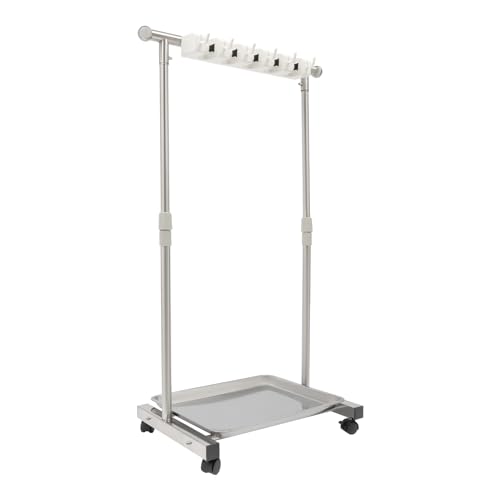 Broom Mop Holder, Movable Put Wet Mops Broom Floor Standing Cleaning Tool Rack 6 Hook and 5 Slots, Stainless Steel Cleaning Supplies Organizer for Home Schools Hospitals Factories Hotels Restaurant